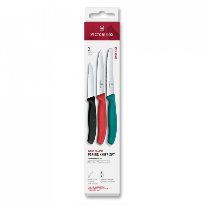 Набор ножей для очистки овощей VICTORINOX SWISS CLASSIC 3 ножа черн/крас/зел 6.7116.34C1 Набор ножей для очистки овощей VICTORINOX SWISS CLASSIC 3 ножа черн/крас/зел 6.7116.34C1