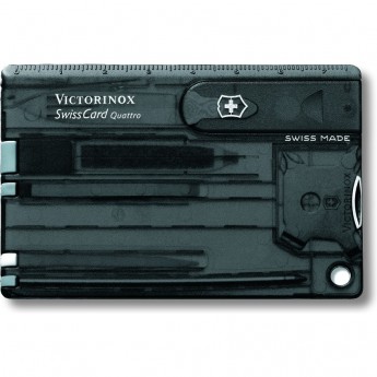Швейцарская карточка VICTORINOX SwissCard Quattro, 14 функций, полупрозрачная чёрная