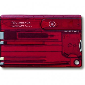 Швейцарская карточка VICTORINOX SwissCard Quattro, 14 функций, полупрозрачная красная
