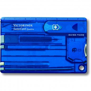 Швейцарская карточка VICTORINOX SwissCard Quattro, 14 функций, полупрозрачная синяя